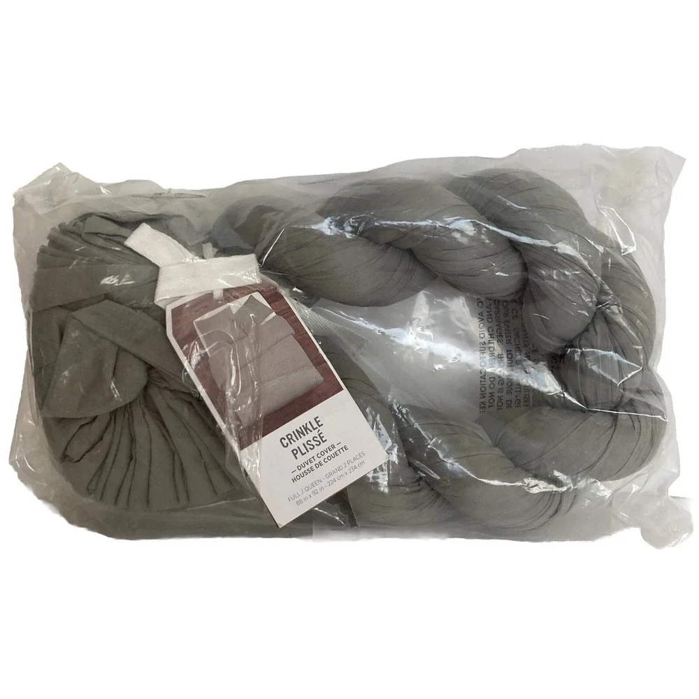 West Elm Crinkle Duvet Cover Full Queen 100% Cotton Gray NEW 88